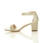 Gold AJVANI Gold Mid Block Heel Ankle Strap Sandals, Image 3 of 6