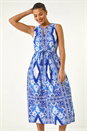 Blue Abstract Halter Neck Midi Dress, Image 4 of 5