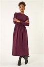 Burgundy Cotton Stretch Jersey Mix Midi Dress, Image 1 of 5