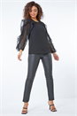 Black Petite Frill Sleeve Top, Image 2 of 5