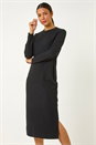 Black Textured A-Line Knitted Jumper Dress, Image 2 of 5