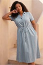 Denim Curve Tie Waist Shirt Dress, Image 2 of 4