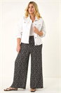Black Curve Textured Print Wide Leg Trousers , Image 2 of 5