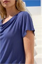 Navy  Cowl Neck Stretch Top, Image 4 of 4