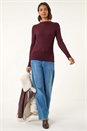 Burgundy Ribbed Detail Knitted Jumper, Image 3 of 7