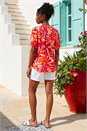 Pink Tropical Pleated V-Neck Top, Image 2 of 4