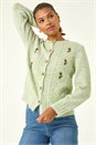 Pale Green Embroidered Floral Knit Cardigan, Image 4 of 5