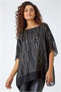 Black Metallic Foil Print Chiffon Overlay Top, Image 1 of 5