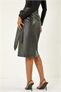 Black Dusk Faux Leather Wrap Midi Skirt, Image 4 of 5