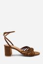 Brown Blossy Knotted Block Heel Sandal With Ankle Strap, Image 3 of 5