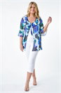 Blue Curve Tie Front Printed Mesh Top, Image 2 of 5