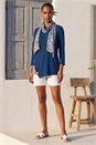 Navy  Asymmetric Hem Detachable Scarf Top, Image 3 of 5