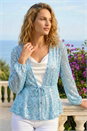 Light Blue Sequin Tie Front Stretch Top, Image 1 of 4