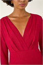 Wine Textured Wrap Midi Dress, Image 5 of 5