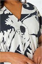 Black Palm Print Button Detail V-Neck Top, Image 5 of 5