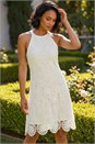 Ivory  Dusk Floral Crochet High Neck Dress , Image 2 of 4