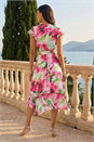 Pink Floral Ruffle Tie Waist Midi Dress, Image 4 of 4