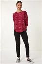 Red Animal Print Raglan Sleeve Stretch Top, Image 2 of 5