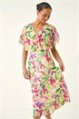 Multi  Petite Floral Print Cape Midi Dress, Image 2 of 5