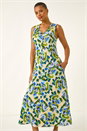 Blue Abstract Print Sleeveless Midi Dress, Image 2 of 5