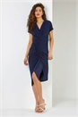 Navy  Ruched Front Midi Wrap Dress, Image 3 of 4