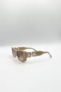 Khaki SVNX Khaki Rectangle Cateye Side Detail Sunglasses In Khaki, Image 2 of 5