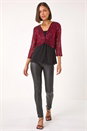 Red Sequin Bodice V-Neck Stretch Top, Image 2 of 5