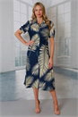 Navy  Julianna Leaf Print Shirt Midi Dress, Image 2 of 4