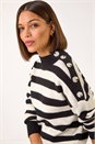 Black Button Shoulder Stripe Knit Jumper, Image 1 of 5