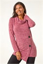Red  Cowl Neck Button Stretch Top, Image 4 of 5