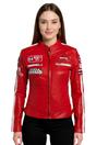 Red Leather Biker Racing Badges Jacket-Dalby, Image 1 of 6