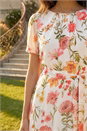 Ivory  Floral Chiffon Pleated Dress, Image 4 of 4