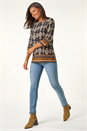 Brown Ikat Border Hem Stretch Top, Image 1 of 5