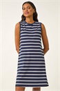 Navy  Stripe Jersey A-Line Stretch Dress, Image 2 of 5