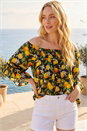 ORANGE Floral Citrus Bardot Top, Image 1 of 4