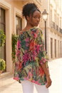 Pink Floral Print Mesh Overlay Top, Image 3 of 4