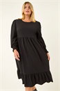 Black Curve Textured Gathered Stretch Midi Dress, Image 2 of 5