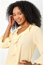 Yellow Petite Flared Sleeve Frill Detail Blouse, Image 4 of 5