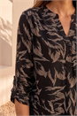 Beige Textured Abstract Print V-Neck Stretch Shirt, Image 3 of 4