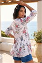 White Floral Print Notch Neck Tunic Top, Image 3 of 4