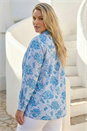 Blue Curve Stripe Floral Print Blouse , Image 3 of 4