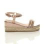 Rose Gold Mid Wedge Studded Flatform Sandals Espadrilles, Image 2 of 6
