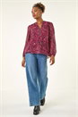 Red Paisley Print Zip Front Top, Image 2 of 5