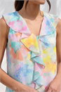 Green Floral Print V-Neck Ruffle Front Top, Image 4 of 4
