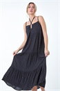 Black Foil Spot Strappy Cross Over Midi Dress, Image 4 of 5