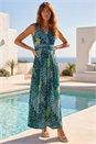 Green Peacock Twist Front Maxi Dress, Image 3 of 4