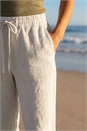 Stone Petite Linen Blend Elastic Tie Waist Trousers, Image 4 of 4
