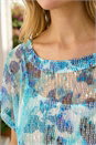 Blue Floral Mesh Overlay Top, Image 4 of 4