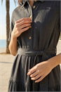 Black Button Detail Tiered Midi Dress, Image 4 of 4