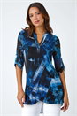 Blue Geometric Print Stretch Tunic Top, Image 1 of 5